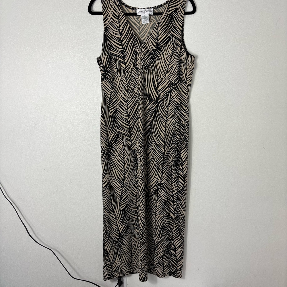 Jones Wear Palm Print Sleeveless Maxi Dress Sz L Black Cream
